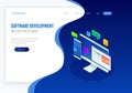 Developing programming and coding technologies concept. Website design. Big data processing, computing isometric vector Royalty Free Stock Photo