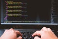 Developing programming and coding technologies on desk white blu Royalty Free Stock Photo