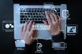 top view of businessman typing keyboard with laptop computer on Royalty Free Stock Photo
