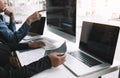 Developing programming and coding technologies working in a software engineers developing applications together in office Royalty Free Stock Photo