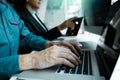 Developing programming and coding technologies working in a software engineers developing applications together in office Royalty Free Stock Photo