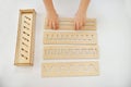 The developing rulers are simulated by Montessori for preschoolers. the concept of preparing a child`s