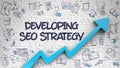 Developing SEO Strategy Drawn on White Brickwall. 3d. Royalty Free Stock Photo