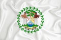 A developing white flag with the coat of arms of Belize. Country symbol. Illustration. Original and simple coat of arms in