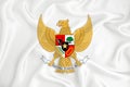 A developing white flag with the coat of arms of Indonesia Garuda Pancasila. Country symbol. Illustration. Original and simple