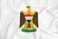 A developing white flag with the coat of arms of Iraq. Country symbol. Illustration. Original and simple coat of arms in official