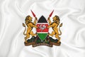 A developing white flag with the coat of arms of Kenya. Country symbol. Illustration. Original and simple coat of arms in official