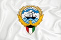 A developing white flag with the coat of arms of Kuwait. Country symbol. Illustration. Original and simple coat of arms in