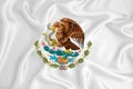 A developing white flag with the coat of arms of Mexico. Country symbol. Illustration. Original and simple coat of arms in