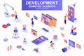 Development company bundle of isometric elements. interface prototyping, back end development, developer programming Royalty Free Stock Photo