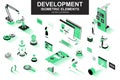Development company bundle of isometric elements. interface prototyping, back end development, developer programming, project