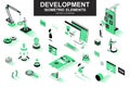 Development company bundle of isometric elements. interface prototyping, back end development, developer programming, project Royalty Free Stock Photo