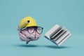 development of the construction project. a brain in glasses and in a construction helmet and a notebook. 3D render