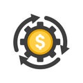 Development Cost Icon. Gray color. Money and gear