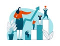 Development growth thin lines vector illustration. Career concept for human resources management, helping employees to