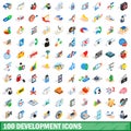 100 development icons set, isometric 3d style Royalty Free Stock Photo
