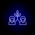 development leaf friendship outline blue neon icon. Elements of friendship line icon. Signs, symbols and vectors can be used for Royalty Free Stock Photo