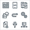 development line icons. linear set. quality vector line set such as server, code, document, gears, u turn, data storage, flies, Royalty Free Stock Photo