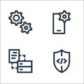 development line icons. linear set. quality vector line set such as shield, database, smartphone Royalty Free Stock Photo