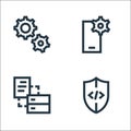 development line icons. linear set. quality vector line set such as shield, database, smartphone