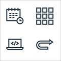 Development line icons. linear set. quality vector line set such as u turn, code, globe grid Royalty Free Stock Photo