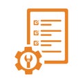 Development, policies, regulation, rule, rules icon. Orange vector sketch.