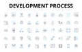 Development process linear icons set. Analysis, Planning, Design, Coding, Testing, Debugging, Integration vector symbols Royalty Free Stock Photo