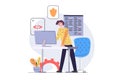 Development and programming concept in modern flat design for web. Man developer creating security system software