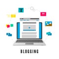 Development and publication blog post. Website development. Blogging concept. Vector illustration isolated on white background