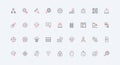 Development of software, mobile application, operate digital data system line icon set