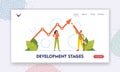 Development Stages Landing Page Template. Benchmarking and Trade Market Analytics. Tiny Business Characters Analyzing Royalty Free Stock Photo