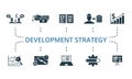 Development Strategy icon set. Monochrome simple Development Strategy icon collection. Conflict Of Interest, Grants