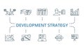 Development Strategy icon set. Monochrome simple Development Strategy icon collection. Conflict Of Interest, Grants