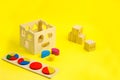 Development toys wooden puzzle, blocks and sorter. Educational games. Activity for kids. Child development concept