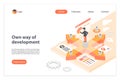 Development way isometric vector landing page template Royalty Free Stock Photo