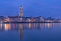Deventer skyline, blue hour at the river IJssel Royalty Free Stock Photo