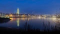 Deventer skyline, blue hour at the river IJssel Royalty Free Stock Photo