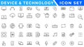 DevicDevice and Technology thin line icons set. Web icons. Devices, Computer, Smartphone, Tablet, Mail, Search, Tablet, Cloud,