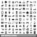 100 device app icons set, simple style Royalty Free Stock Photo