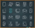 Device chalk draw line icons vector set