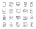 Device charcoal draw line icons vector set