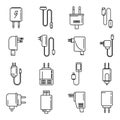 Device charger icons set outline vector. Mobile usb cable