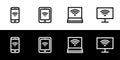 Device connected to wifi icon set. Smartphone, tablet, laptop, and computer.