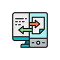 Device data transfer, file synchronization flat color line icon.