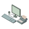 Device evolution icon isometric vector. Modern computer and vintage typewriter