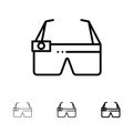 Device, Glasses, Google Glass, Smart Bold and thin black line icon set