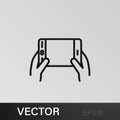 Device, hands, holding outline icons. Can be used for web, logo, mobile app, UI, UX