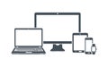 Device icons: desktop computer, laptop, smart phone, tablet and smart watch Royalty Free Stock Photo