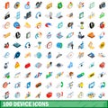 100 device icons set, isometric 3d style Royalty Free Stock Photo