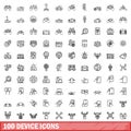 100 device icons set, outline style Royalty Free Stock Photo